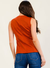 WOMEN'S SLEEVELESS BUTTON UP SEUDE CONTRAST TOP