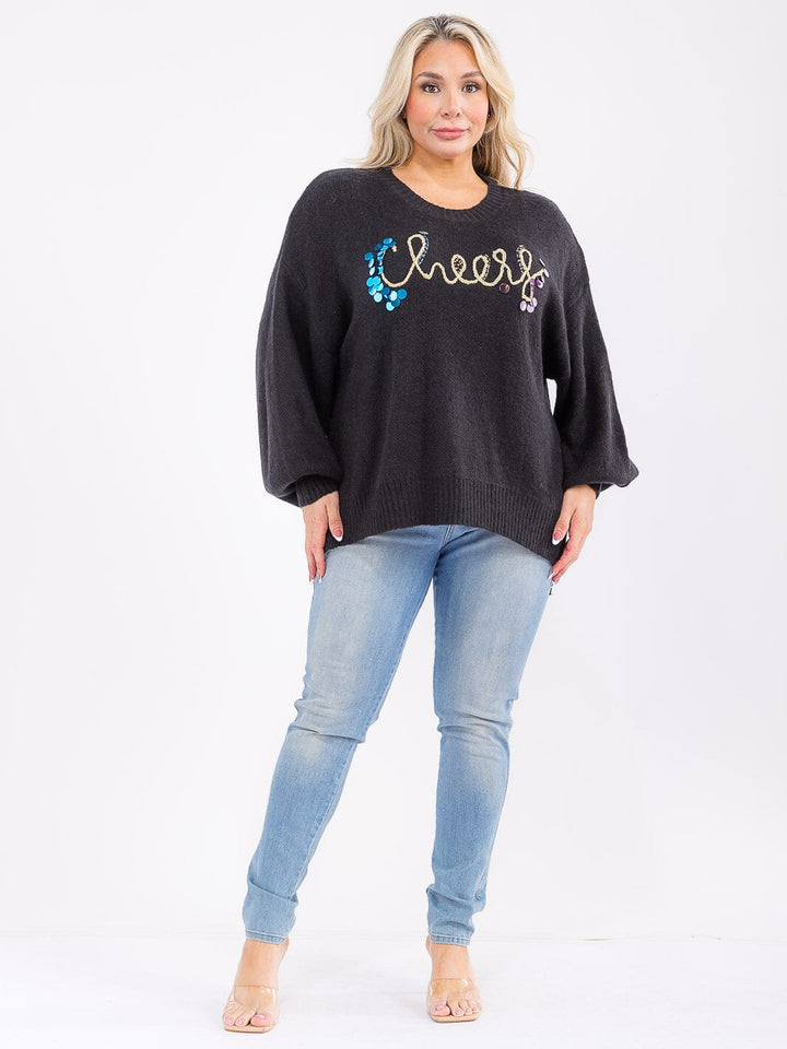 PLUS SIZE LONG SLEEVE GRAPHIC KNIT PULLOVER SWEATER