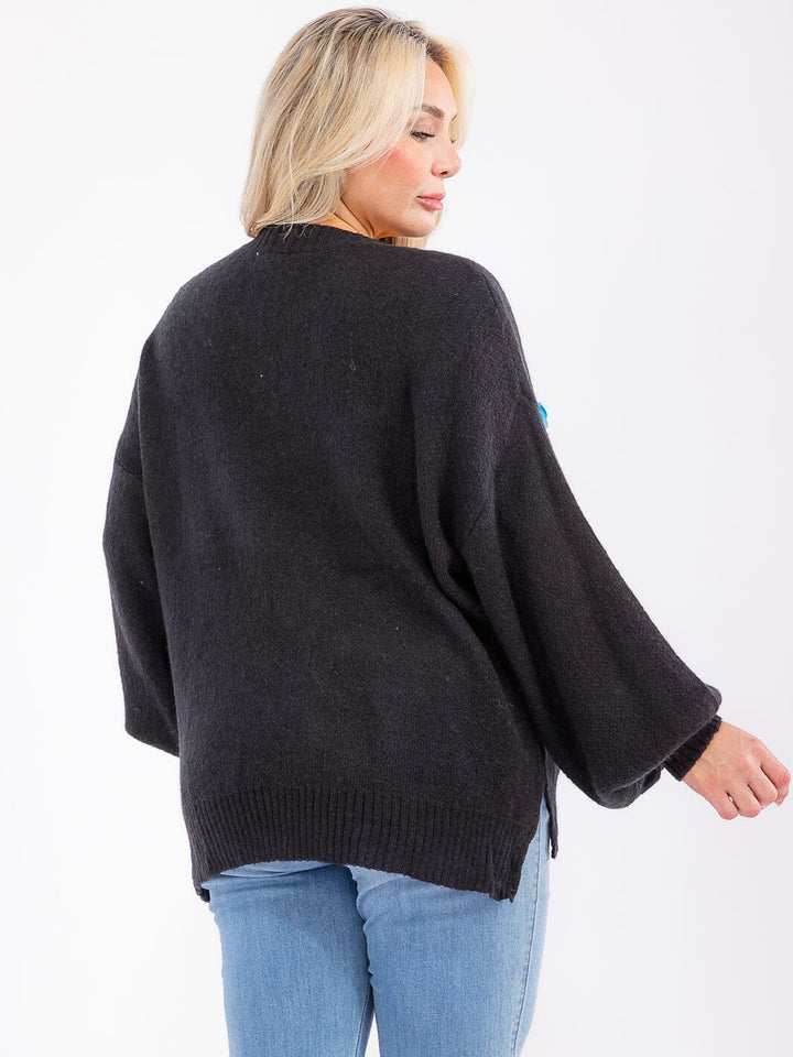 PLUS SIZE LONG SLEEVE GRAPHIC KNIT PULLOVER SWEATER