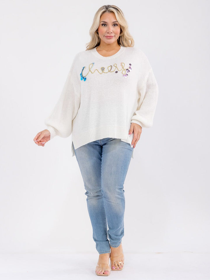 PLUS SIZE LONG SLEEVE GRAPHIC KNIT PULLOVER SWEATER
