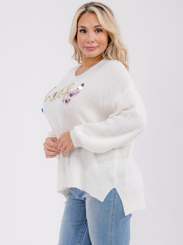 PLUS SIZE LONG SLEEVE GRAPHIC KNIT PULLOVER SWEATER
