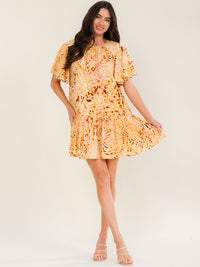 ENTRO WOMEN'S SHORT SLEEVE MULTI PRINT TUNIC MINI DRESS