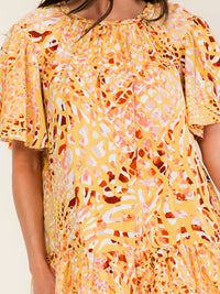 ENTRO WOMEN'S SHORT SLEEVE MULTI PRINT TUNIC MINI DRESS