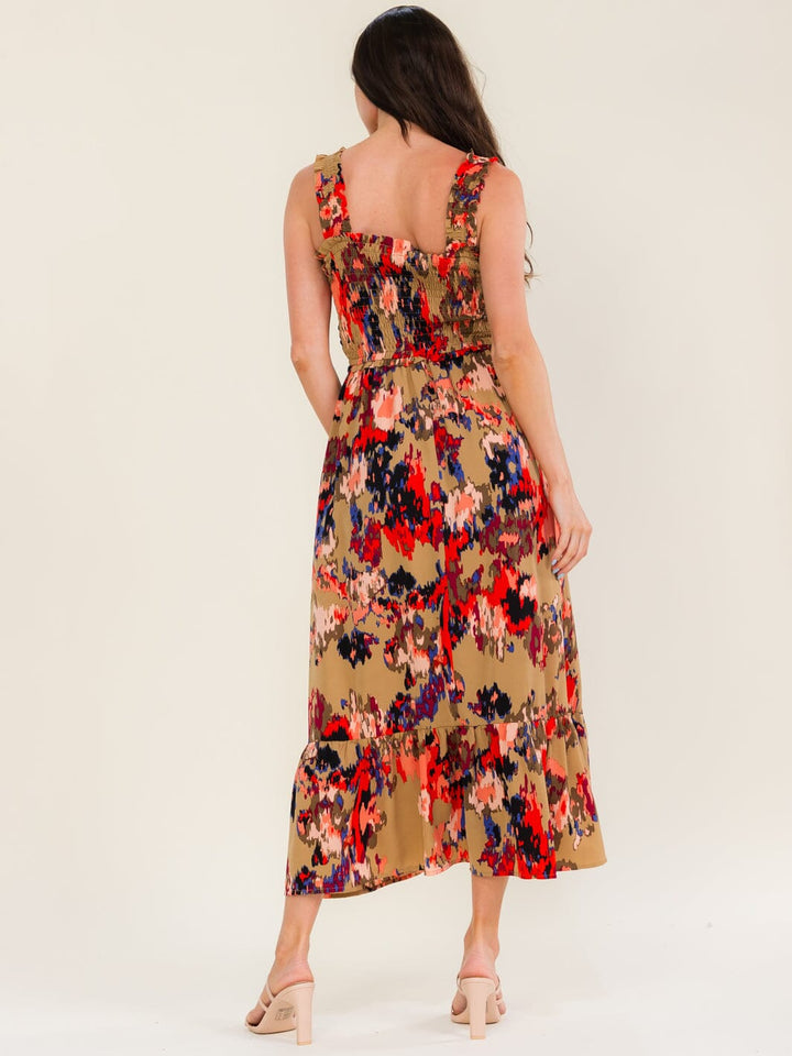 ENTRO WOMEN'S SLEEVELESS SQUARE NECK POCKETS FLORAL PRINT MAXI DRESS