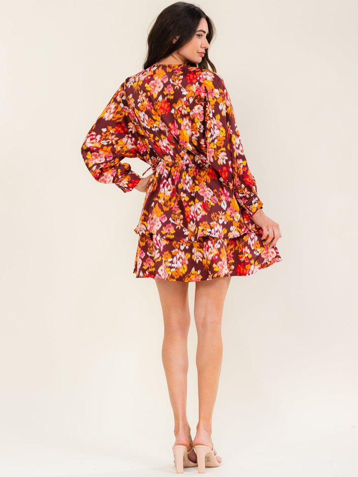 ENTRO WOMEN'S LONG SLEEVE SURPLICE FLORAL PRINT MINI DRESS