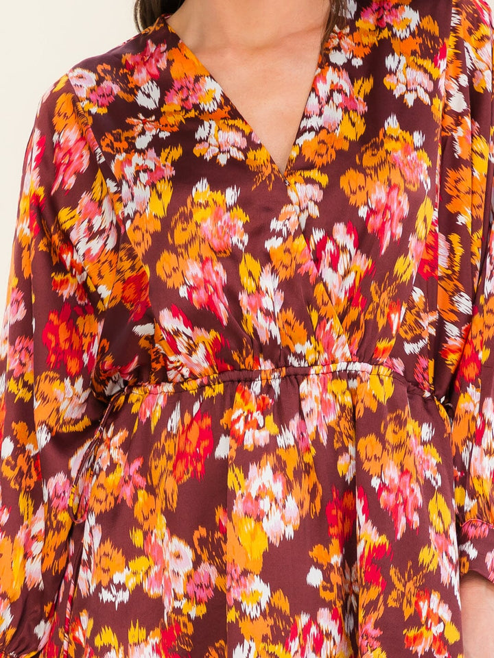 ENTRO WOMEN'S LONG SLEEVE SURPLICE FLORAL PRINT MINI DRESS