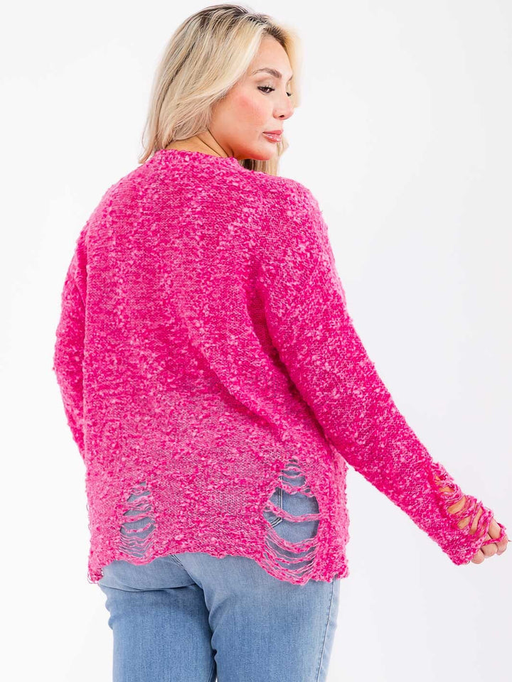 PLUS SIZE LONG SLEEVE DISTRESS PULLOVER SWEATER