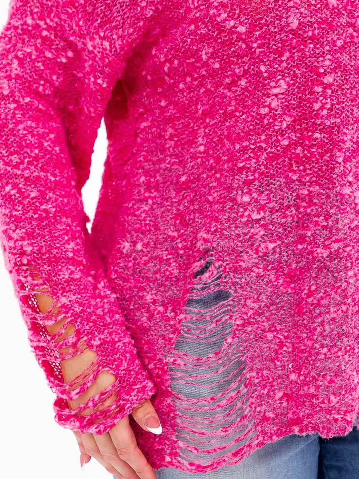 PLUS SIZE LONG SLEEVE DISTRESS PULLOVER SWEATER