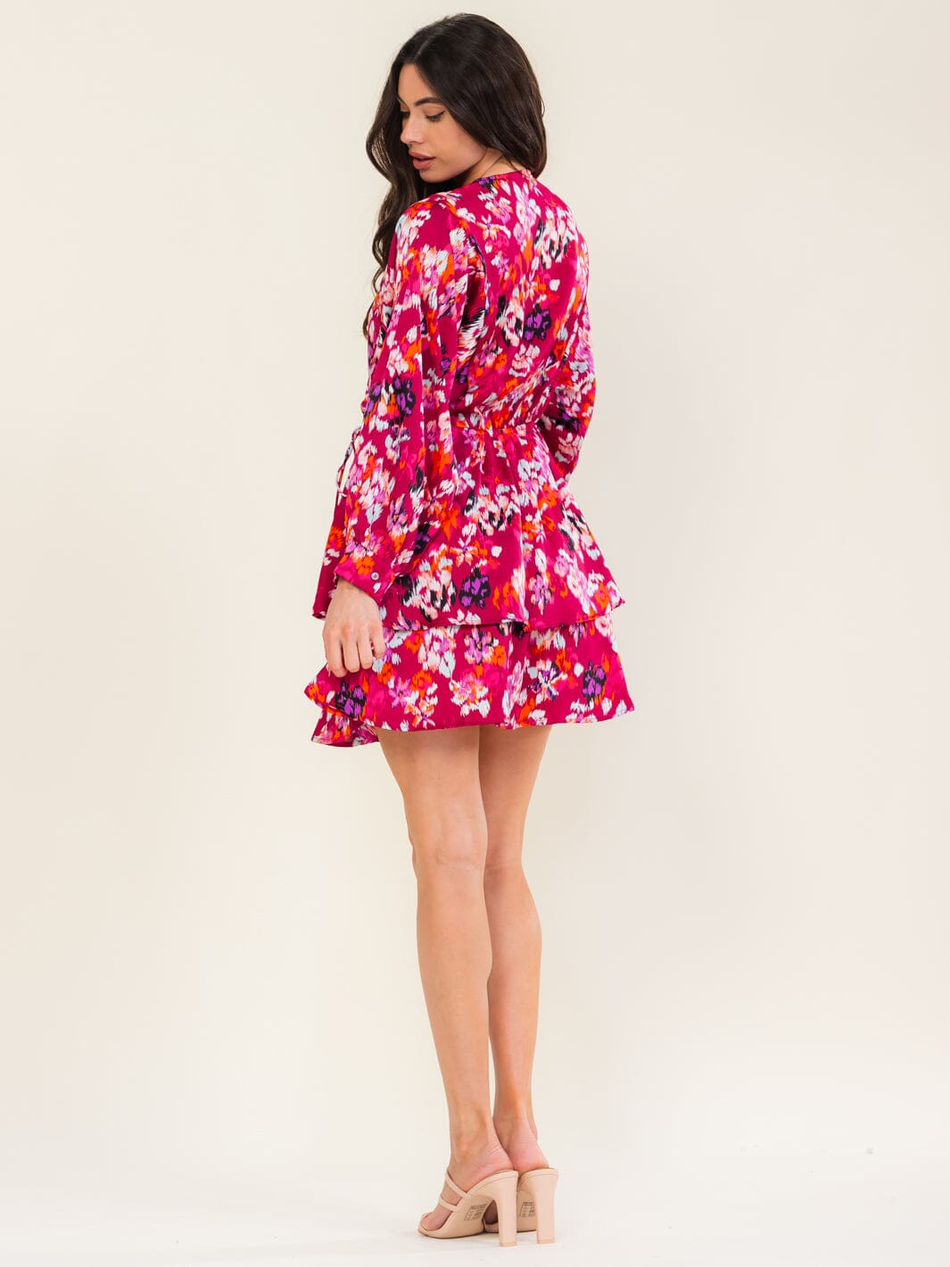 ENTRO WOMEN'S LONG SLEEVE SURPLICE FLORAL PRINT MINI DRESS