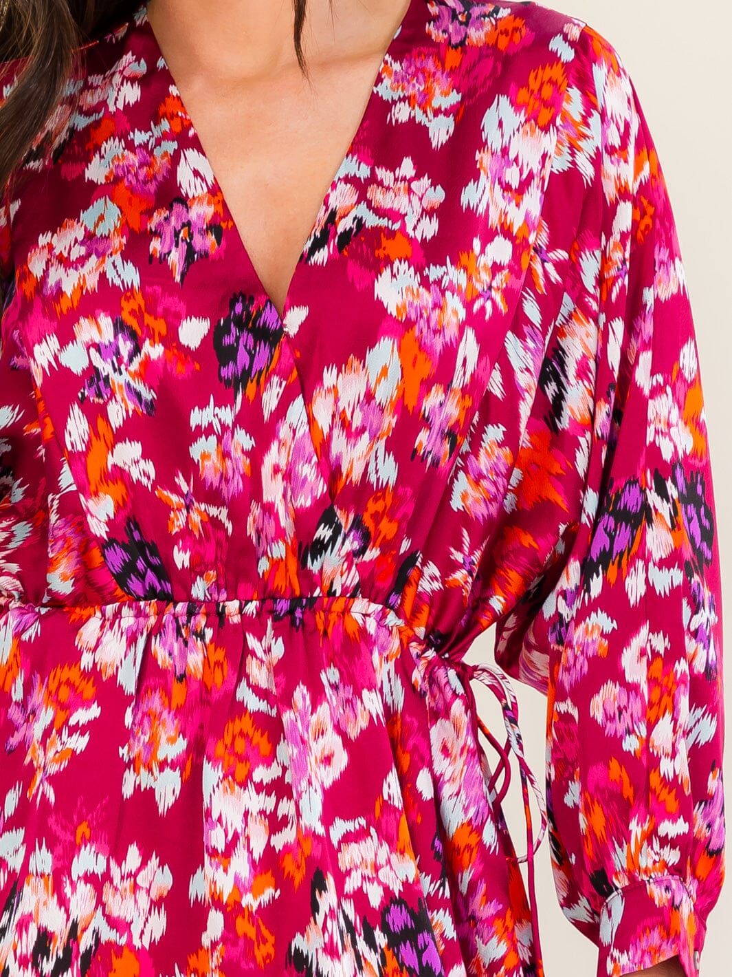 ENTRO WOMEN'S LONG SLEEVE SURPLICE FLORAL PRINT MINI DRESS