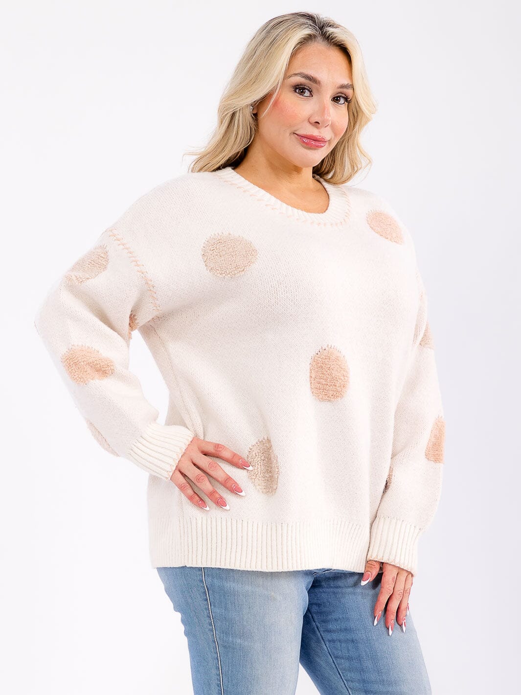 PLUS SIZE LONG SLEEVE DETAILED PULLOVER SWEATER