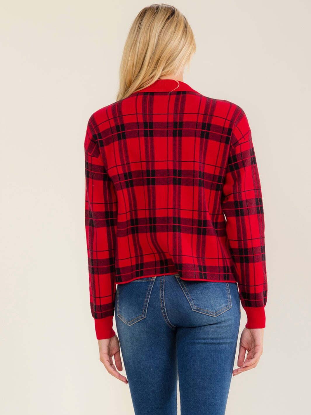 WOMEN'S LONG SLEEVE BUTTON UP FRONT POCKETS COLORBLOCK SWEATER