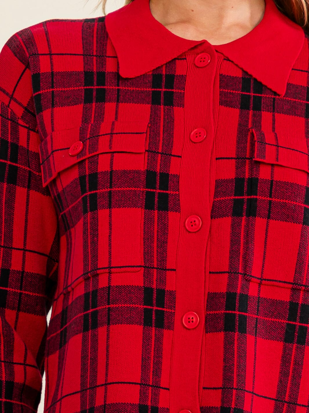 WOMEN'S LONG SLEEVE BUTTON UP FRONT POCKETS COLORBLOCK SWEATER