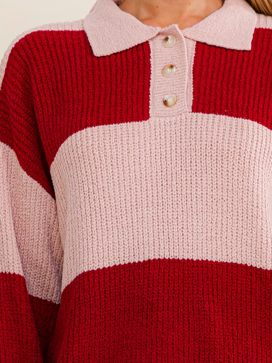 WOMEN'S LONG SLEEVE BUTTON UP COLORBLOCK STRIPES PULLOVER SWEATER