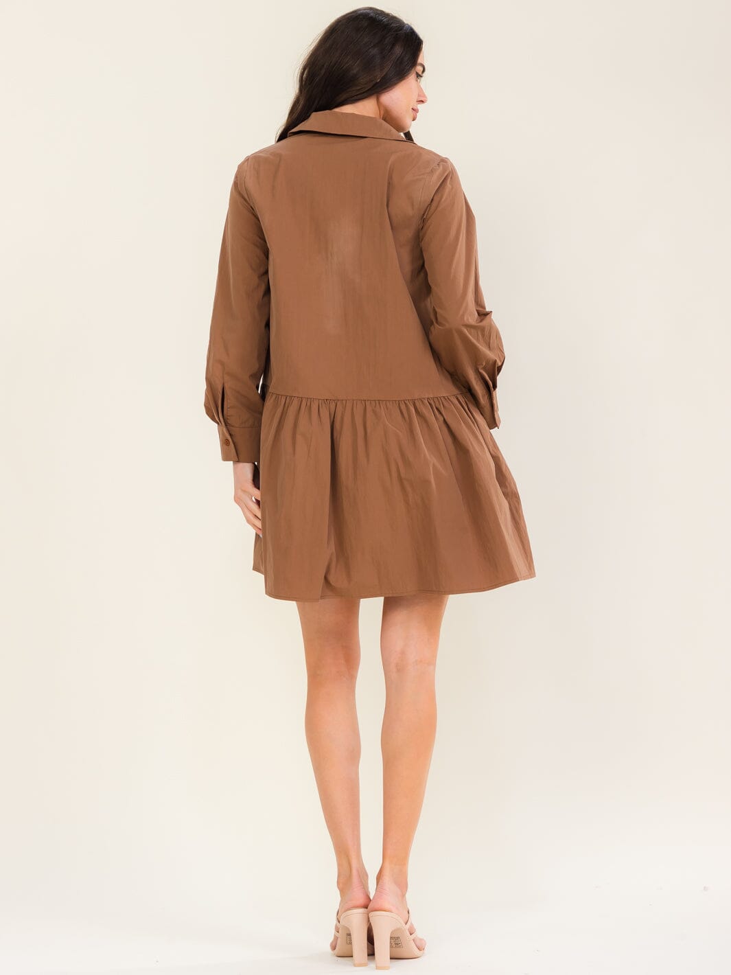 ENTRO WOMEN'S LONG SLEEVE BUTTON CLOSURE FRONT POCKETS TUNIC MINI DRESS
