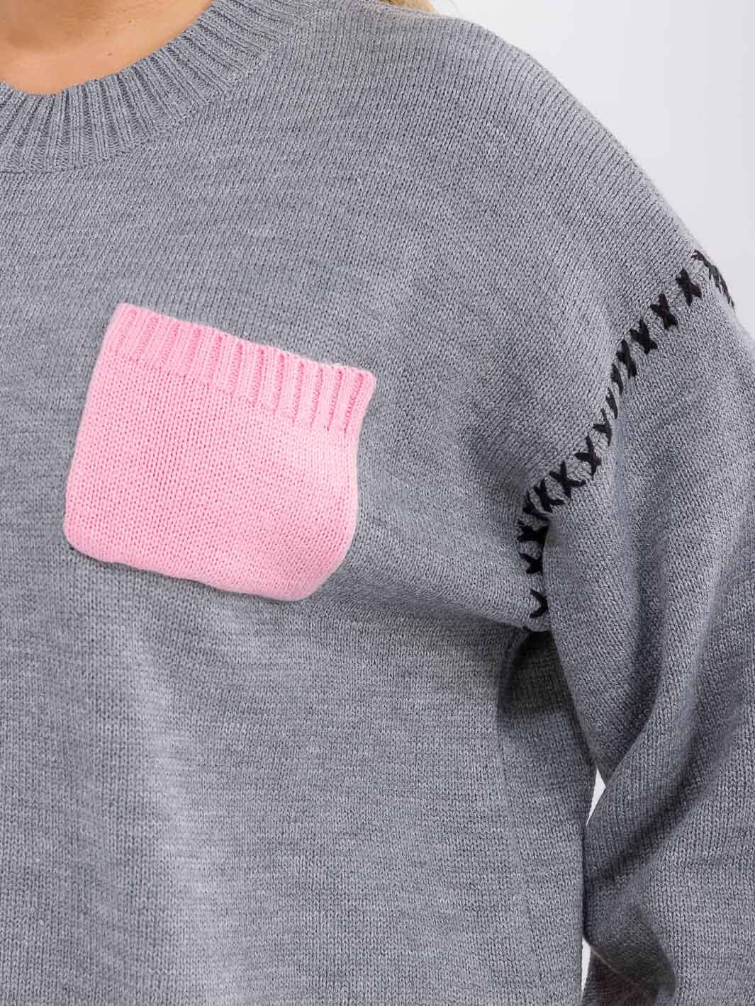 PLUS SIZE LONG PUFF SLEEVE FRONT POCKET PULLOVER SWEATER