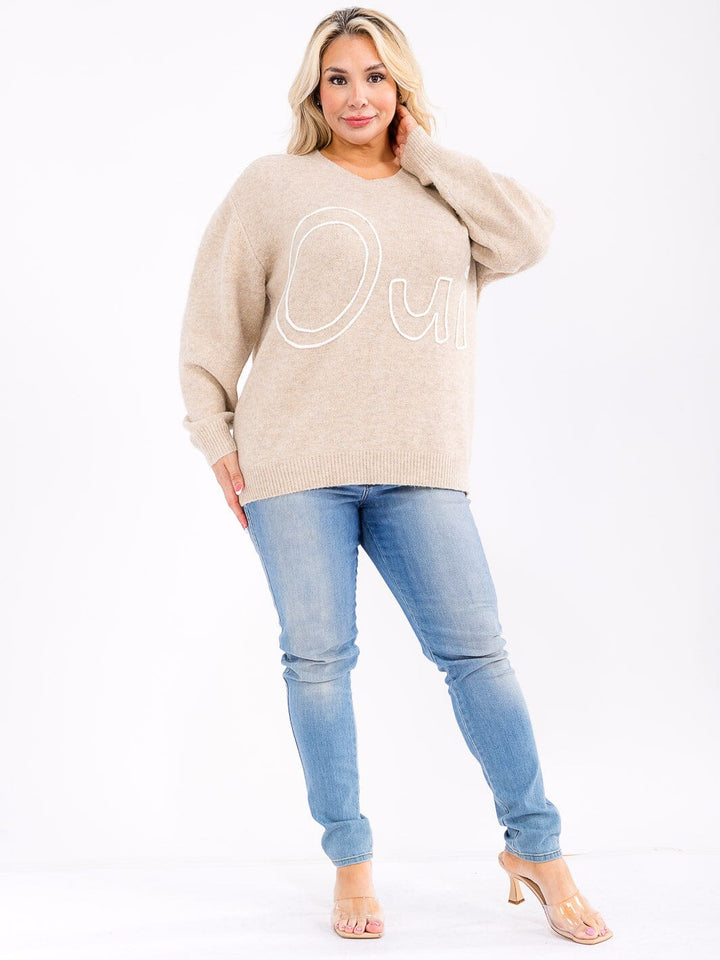 PLUS SIZE LONG SLEEVE GRAPHIC PULLOVER SWEATER