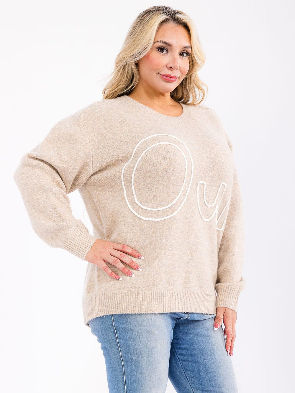 PLUS SIZE LONG SLEEVE GRAPHIC PULLOVER SWEATER
