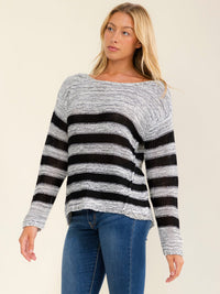 WOMEN'S LONG SLEEVE ELBOW PATCH COLORBLOCK STRIPES TOP