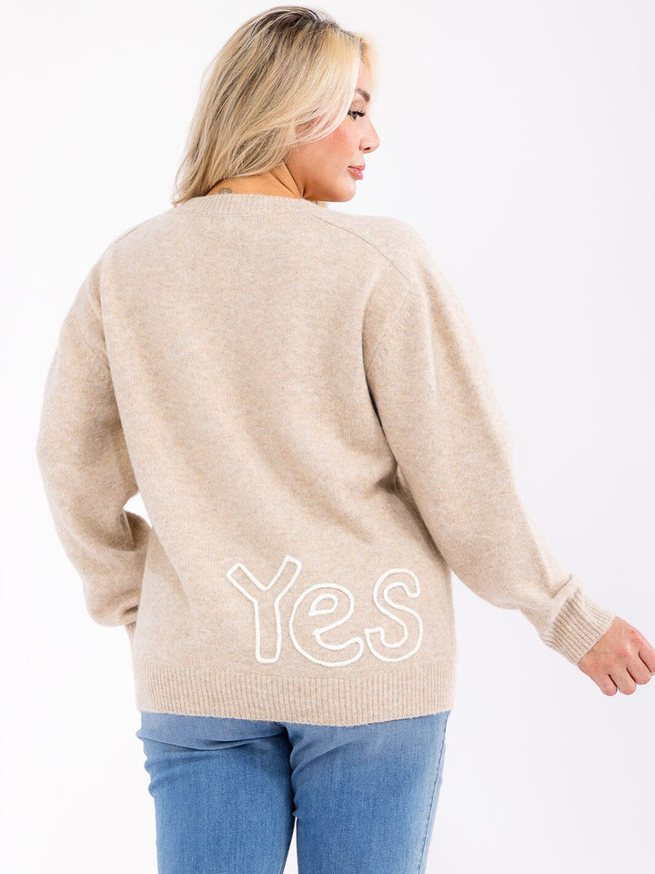 PLUS SIZE LONG SLEEVE GRAPHIC PULLOVER SWEATER