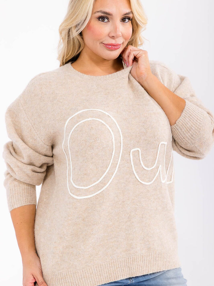 PLUS SIZE LONG SLEEVE GRAPHIC PULLOVER SWEATER
