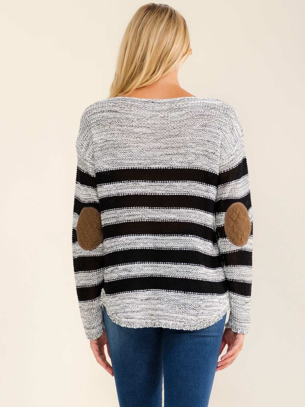 WOMEN'S LONG SLEEVE ELBOW PATCH COLORBLOCK STRIPES TOP