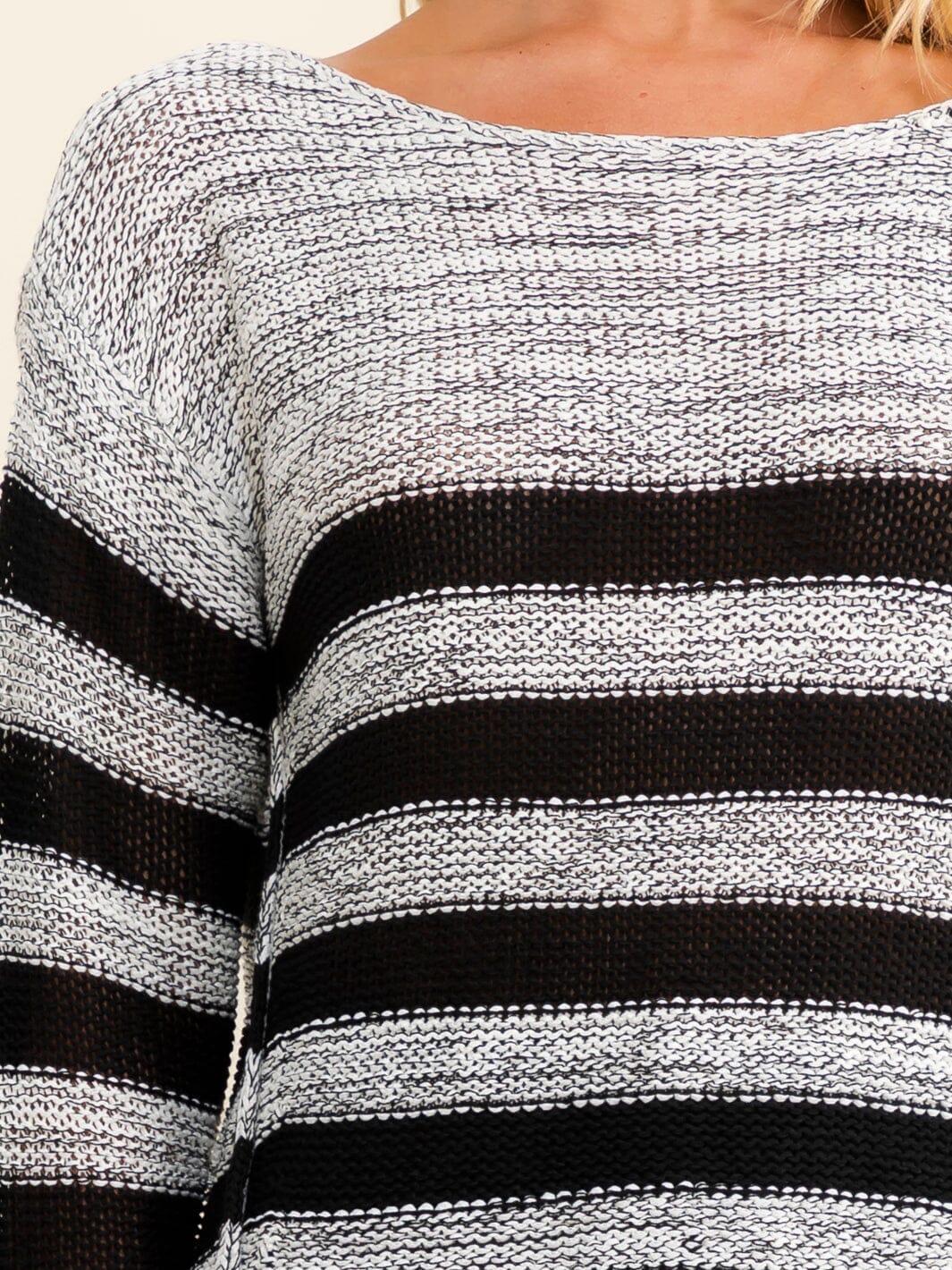 WOMEN'S LONG SLEEVE ELBOW PATCH COLORBLOCK STRIPES TOP