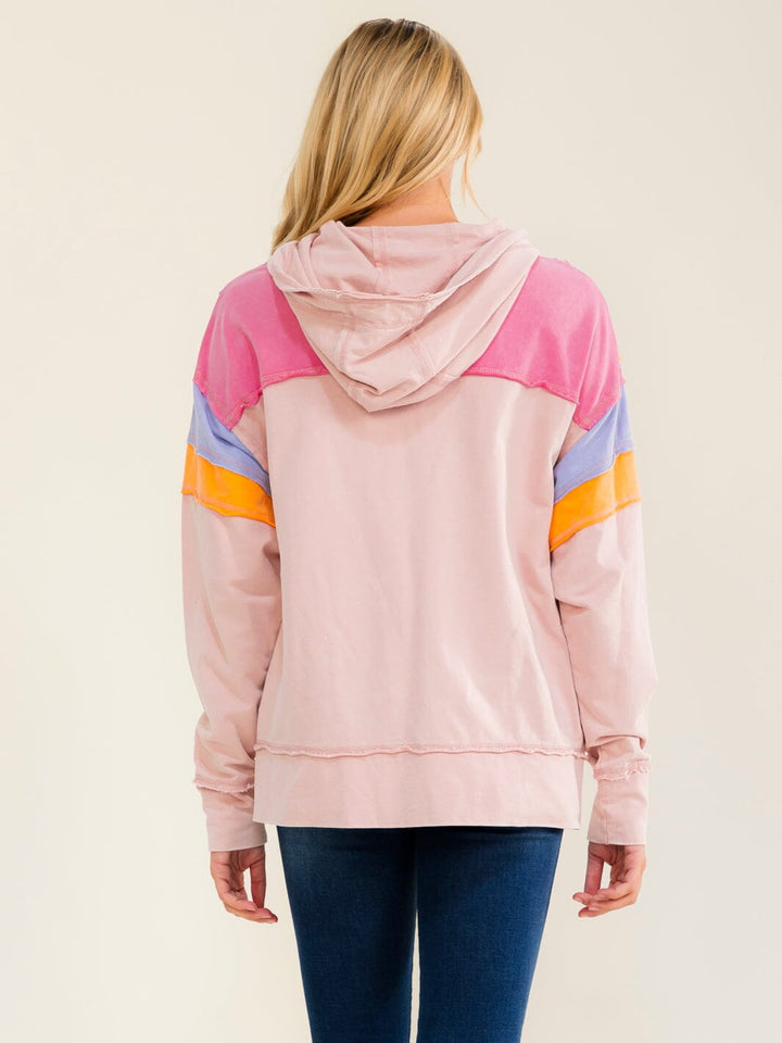 WOMEN'S LONG SLEEVE ZIP UP FRONT POCKETS HOODED MULTI SWEATER
