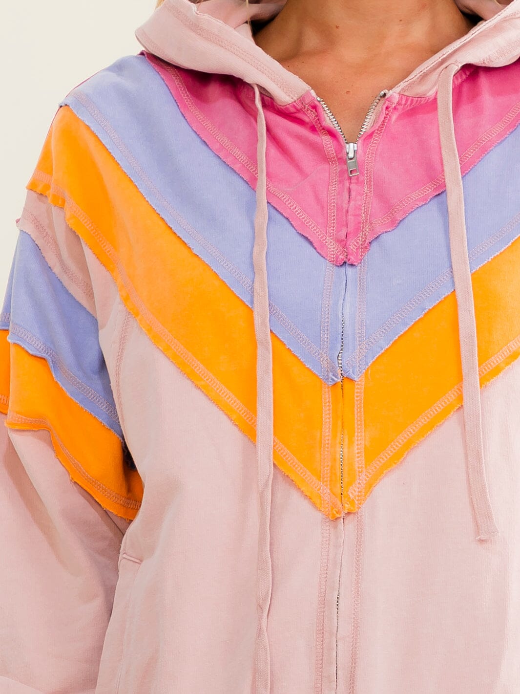 WOMEN'S LONG SLEEVE ZIP UP FRONT POCKETS HOODED MULTI SWEATER