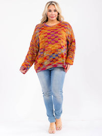 PLUS SIZE LONG SLEEVE MULTI COLORS KNITTED PULLOVER SWEATER
