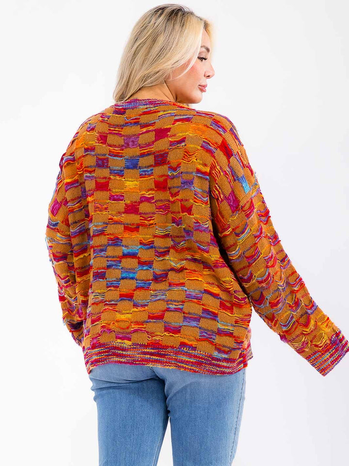PLUS SIZE LONG SLEEVE MULTI COLORS KNITTED PULLOVER SWEATER