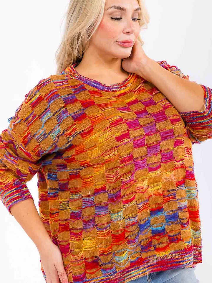 PLUS SIZE LONG SLEEVE MULTI COLORS KNITTED PULLOVER SWEATER