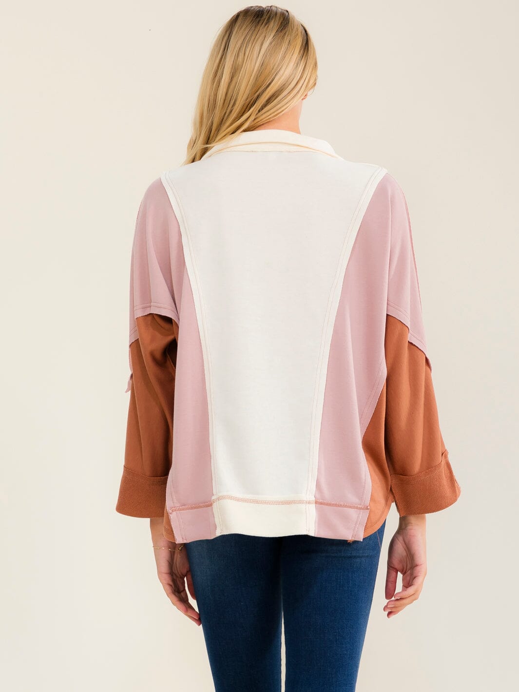 WOMEN'S LONG SLEEVE V-NECK COLORBLOCK TOP