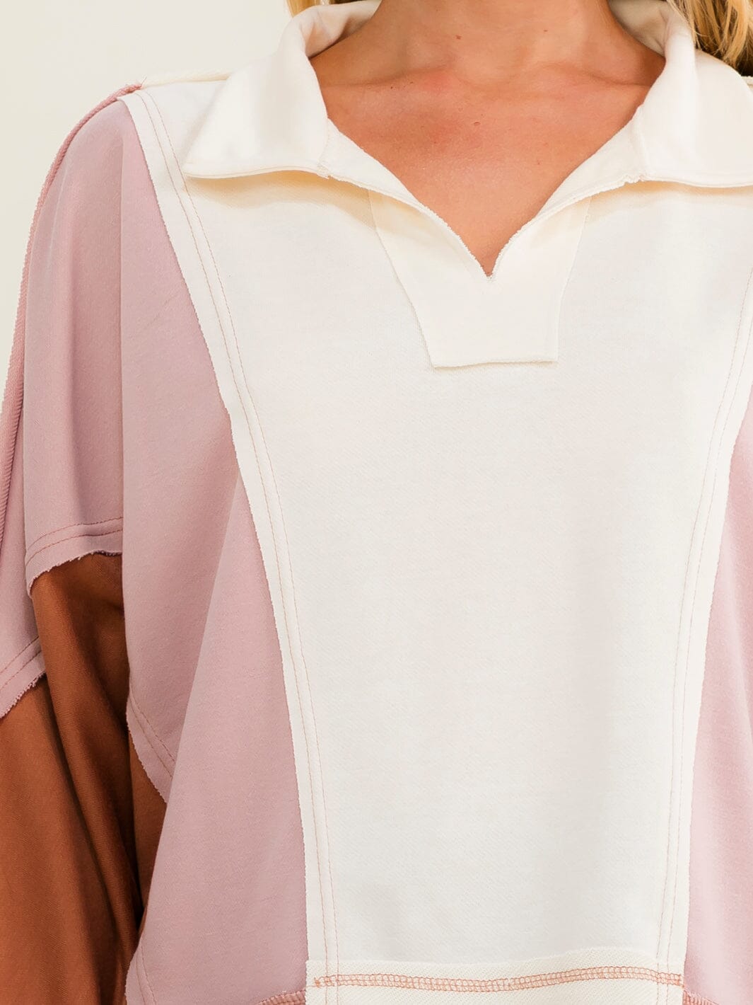 WOMEN'S LONG SLEEVE V-NECK COLORBLOCK TOP
