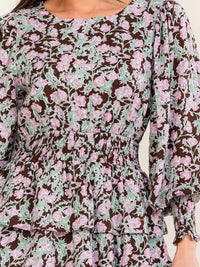 ENTRO WOMEN'S LONG SLEEVE ELASTIC WAIST FLORAL PRINT MINI DRESS