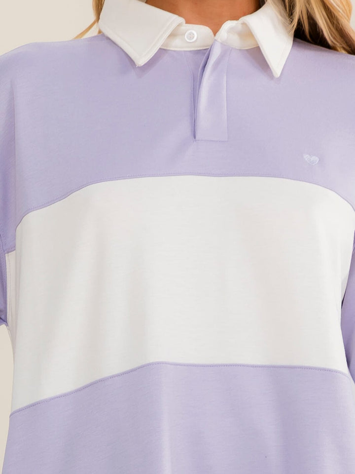 WOMEN'S LONG SLEEVE BUTTON UP FRONT POCKETS COLORBLOCK MINI DRESS