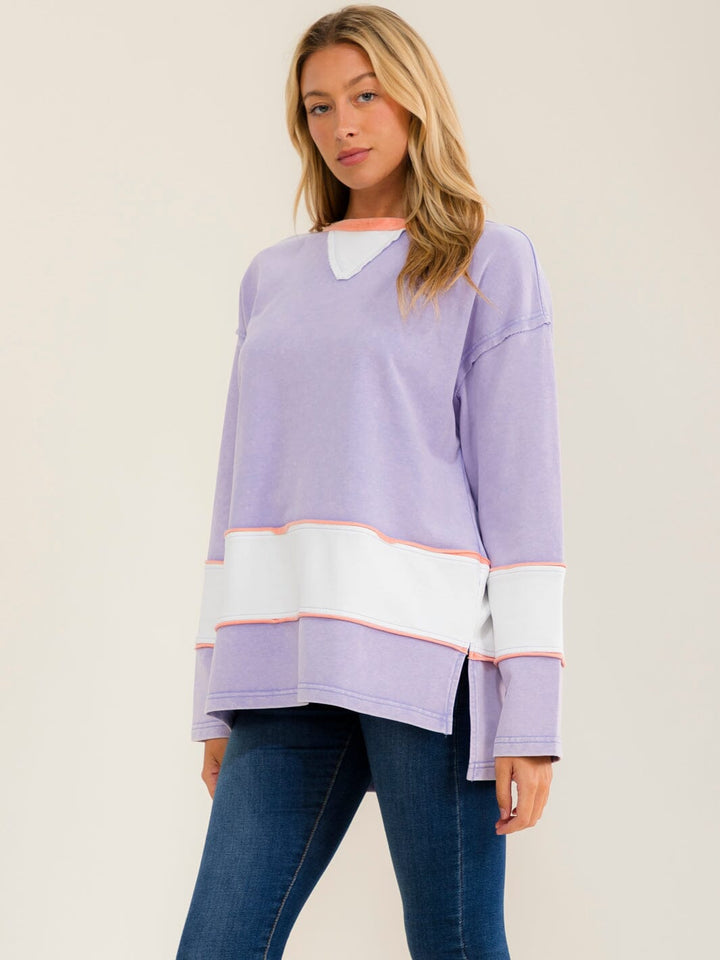 WOMEN'S LONG SLEEVE HIGH-LOW COLORBLOCK TOP