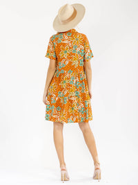 WOMEN'S SHORT SLEEVE BUTTON UP TIERED FLORAL MINI DRESS