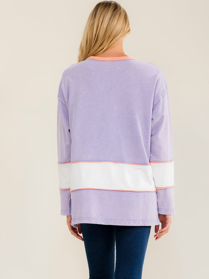 WOMEN'S LONG SLEEVE HIGH-LOW COLORBLOCK TOP
