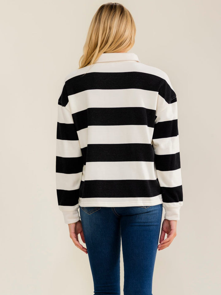 WOMEN'S LONG SLEEVE BUTTON UP STRIPES COLORBLOCK TOP