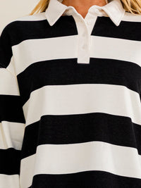 WOMEN'S LONG SLEEVE BUTTON UP STRIPES COLORBLOCK TOP