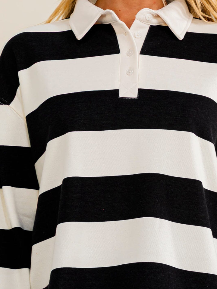WOMEN'S LONG SLEEVE BUTTON UP STRIPES COLORBLOCK TOP