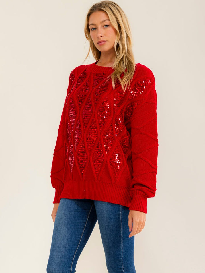 WOMEN'S LONG SLEEVE SEQUINS PULLOVER SWEATER