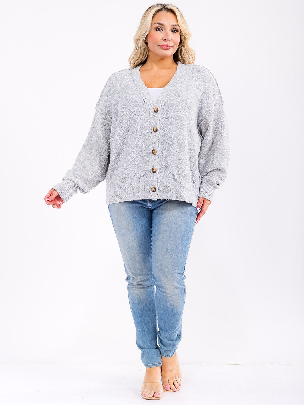 PLUS SIZE LONG SLEEVE BUTTON UP KNIT SWEATER