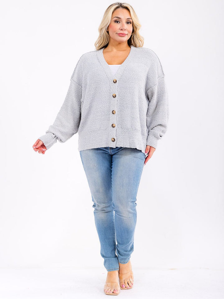PLUS SIZE LONG SLEEVE BUTTON UP KNIT SWEATER