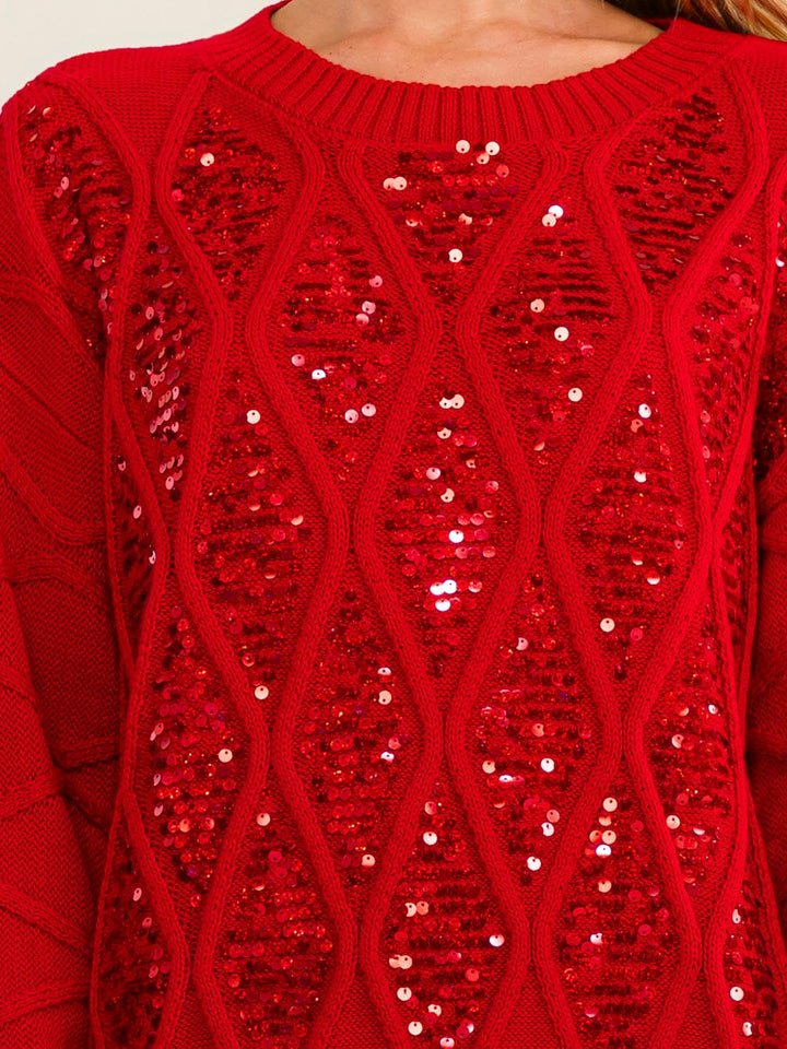 WOMEN'S LONG SLEEVE SEQUINS PULLOVER SWEATER