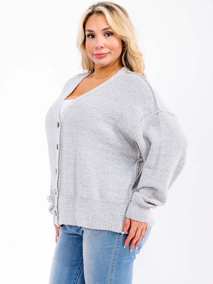 PLUS SIZE LONG SLEEVE BUTTON UP KNIT SWEATER