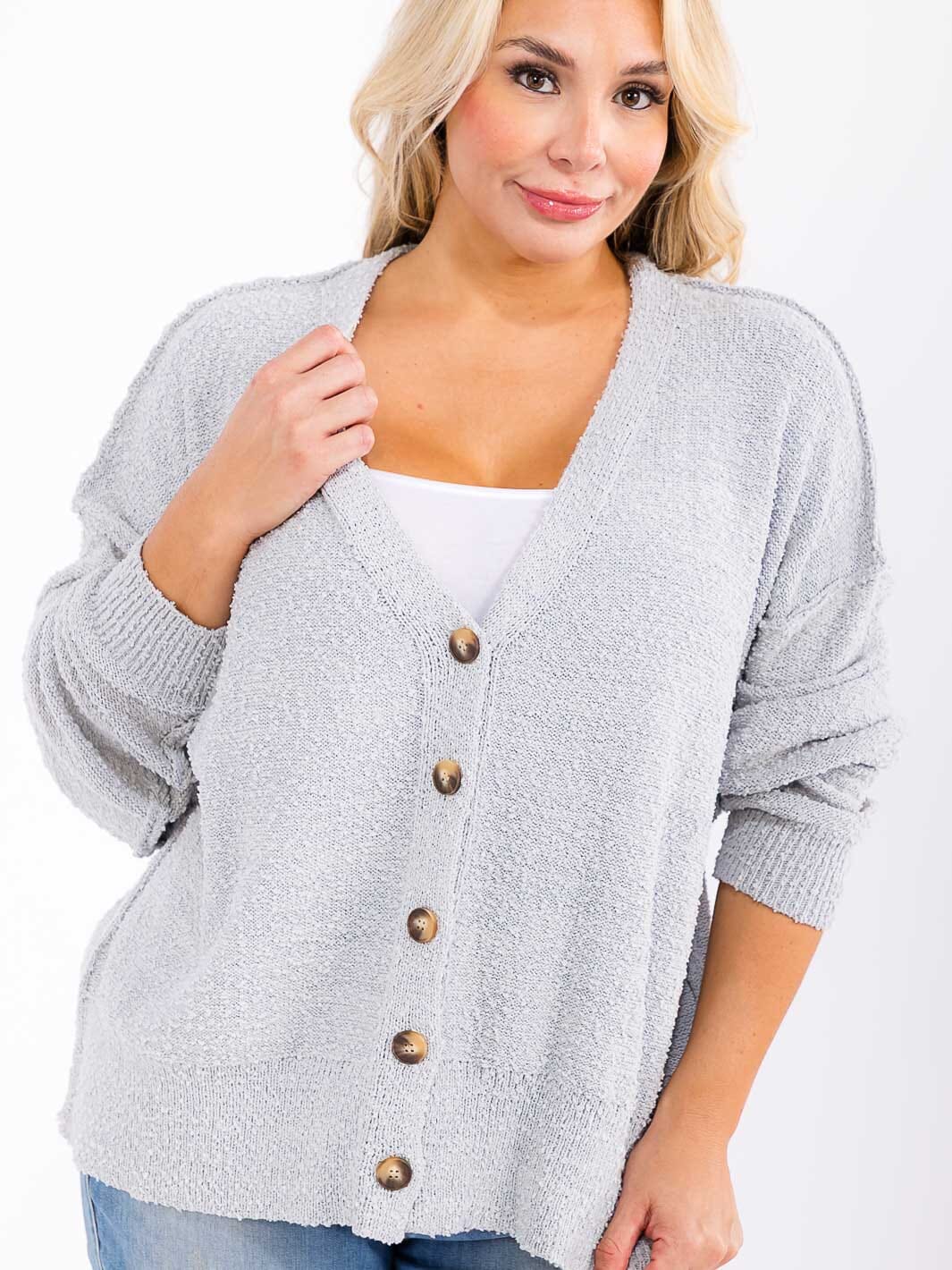 PLUS SIZE LONG SLEEVE BUTTON UP KNIT SWEATER