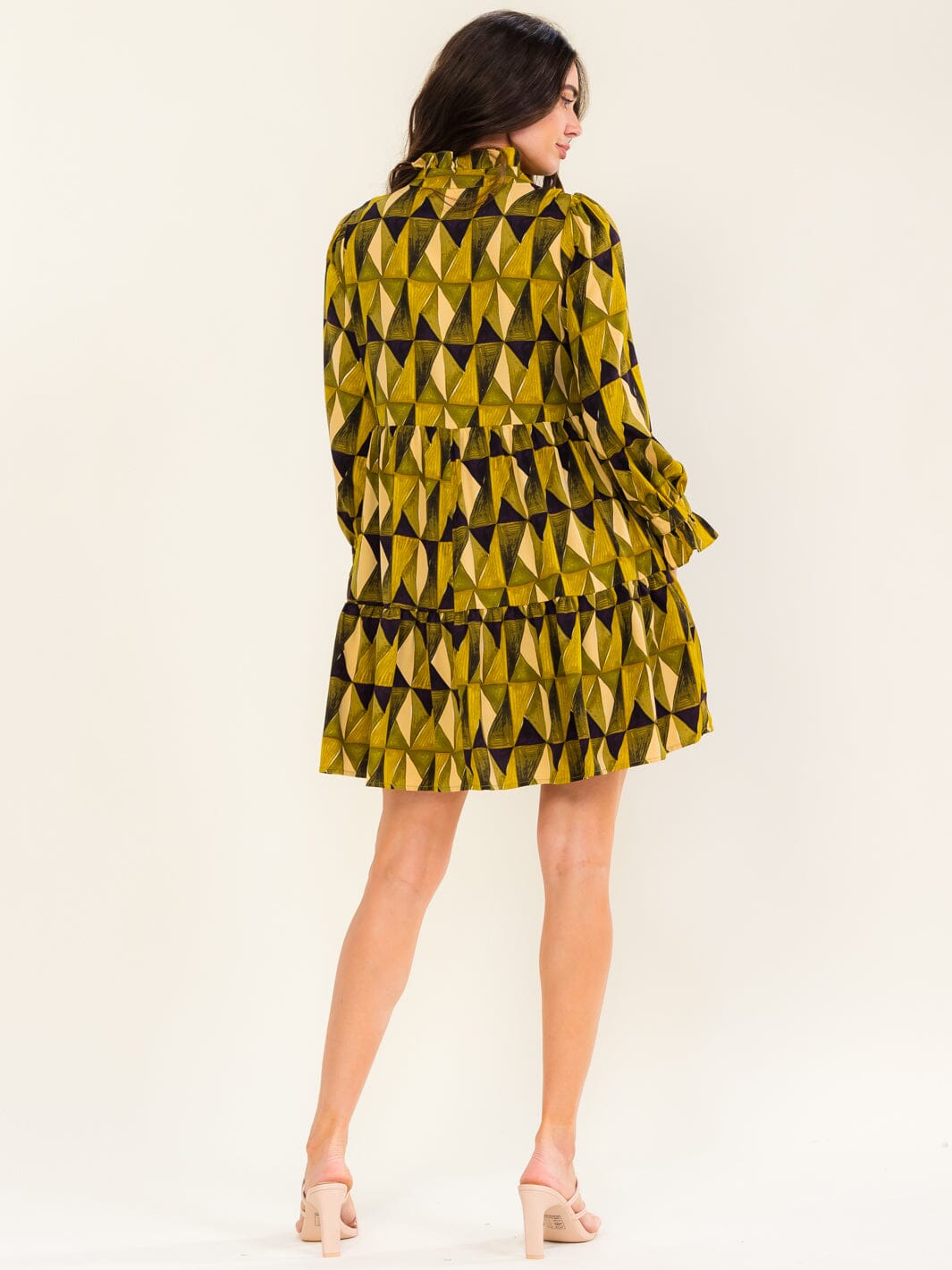 ENTRO WOMEN'S LONG SLEEVE V-NECK MULTI PRINT MINI DRESS