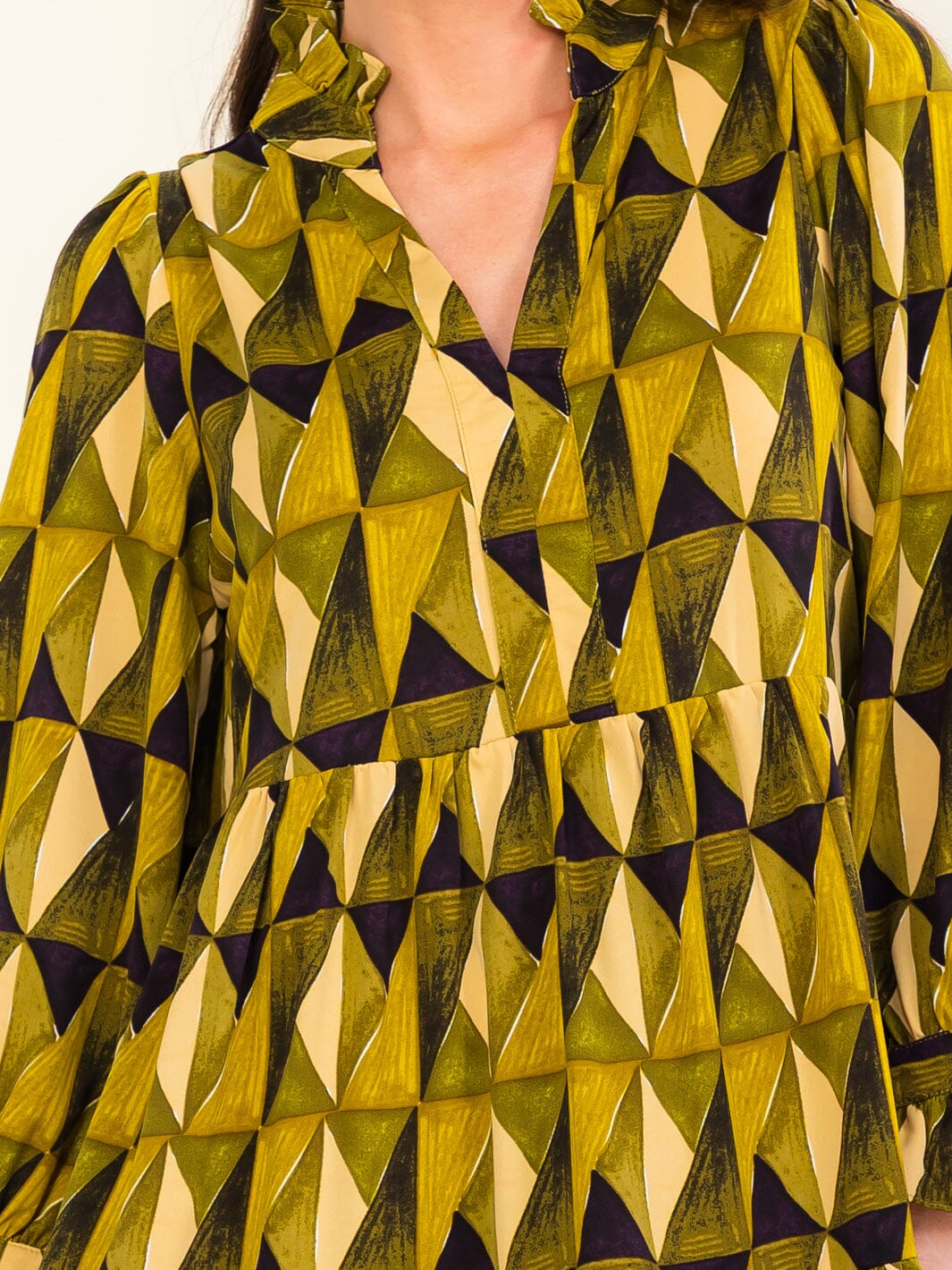 ENTRO WOMEN'S LONG SLEEVE V-NECK MULTI PRINT MINI DRESS